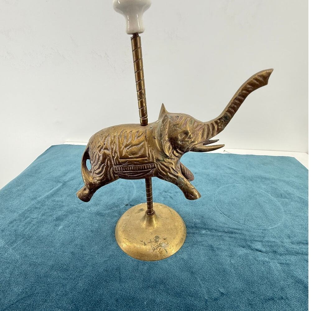 Brass Elephant Carousel Figurine Sculpture Circus Merry Go Round Vintage Patina